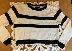 Banana Republic Black And White Striped Knitted Crop Sweater Women's Size M